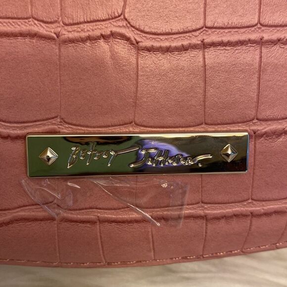 NWT Betsey Johnson Dark Blush Snake Embossed Floral Saddle Bag | Crossbody Bag - Picture 12 of 17